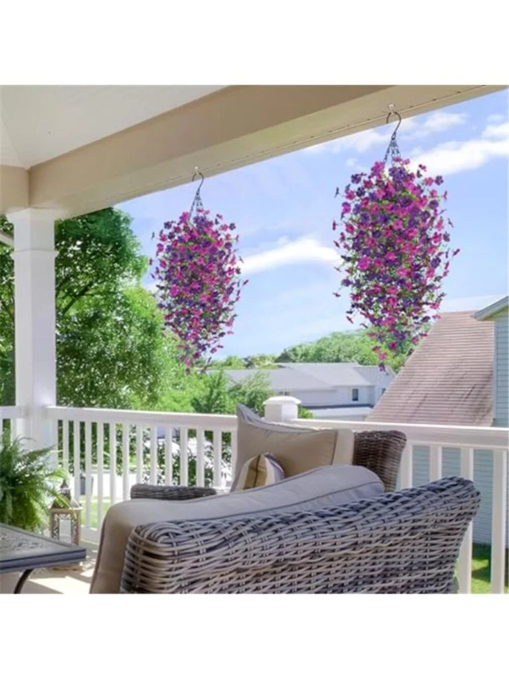Artificial Hanging Orchid Flowers UV Resistant Faux Outdoor Indoor Decor 2 Pack